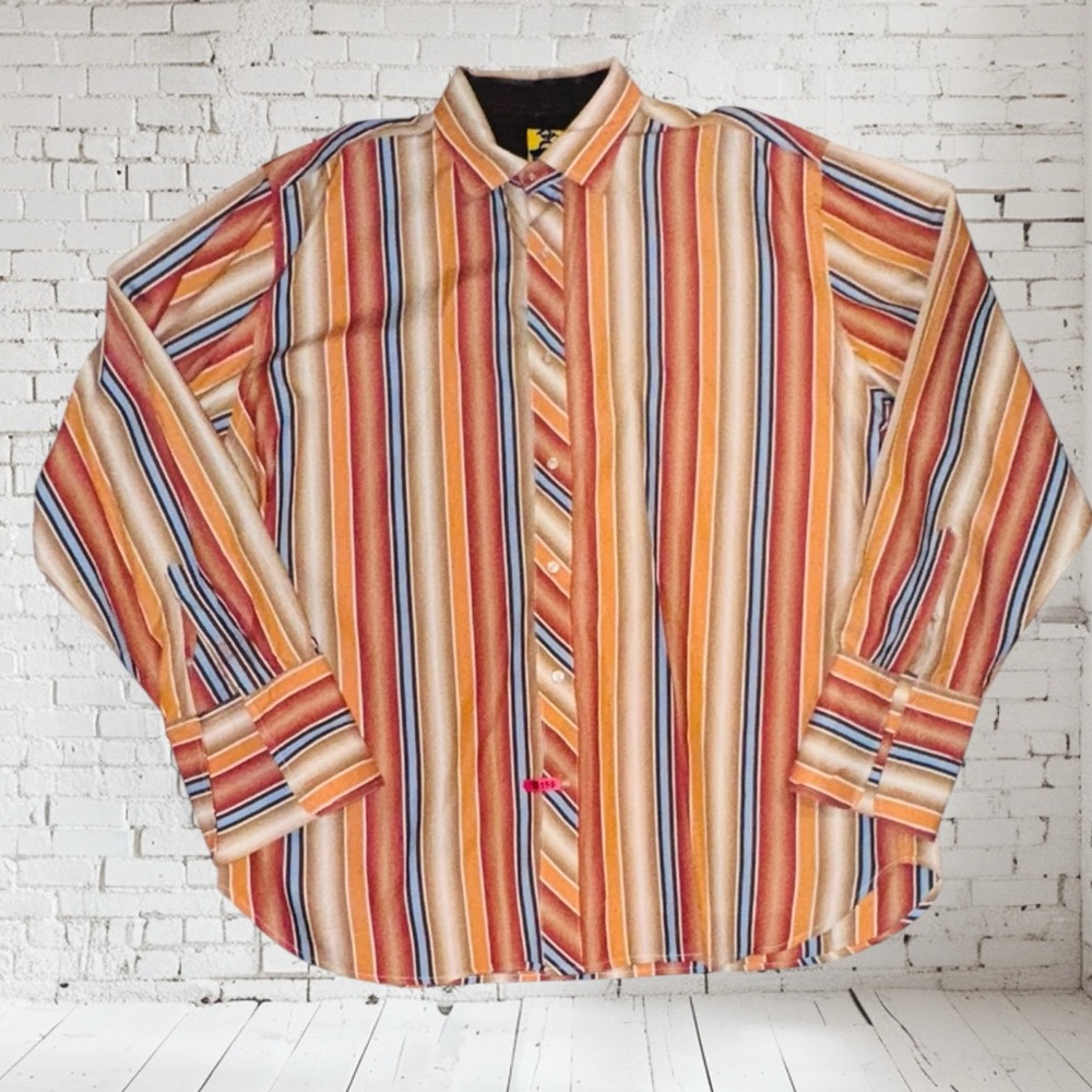 Raw Blue Nu Realms Men's Multi Colored Striped Button Up Dress Shirt Size 2XL